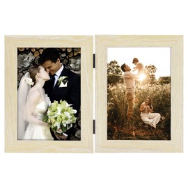 Golden State Art, Decorative Hinged Table Desk Top Picture Photo Frame, 2 Vertical Openings, with Real Glass (5x7 Double, Beige, 2-Pack)