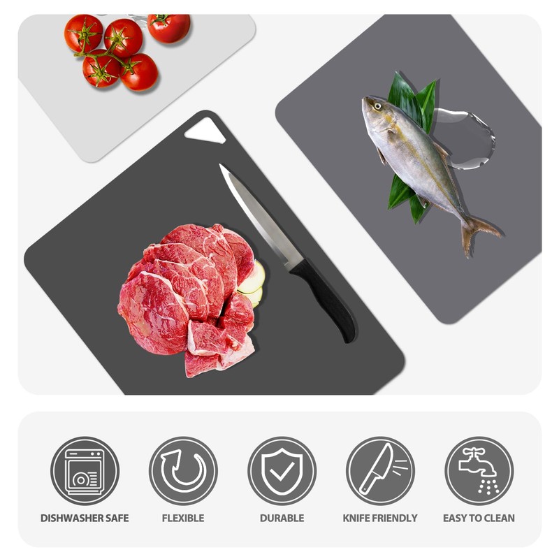 WK Flexible Plastic Cutting Boards Mats for Kitchen, Flexible Non
