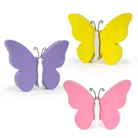 3Pcs Spring Butterfly Decorations for Home, Rustic Wooden Butterfly Decorative Accessories Spring Table Centerpiece Tiered Tray Decor