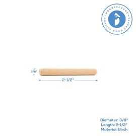Wooden Dowel Pins 2-1/2 by 3/8 inch, Pack of 500 Fluted Dowel Joints for Woodworking, Furniture and Crafts, by Woodpeckers