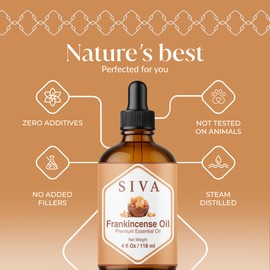 Siva Frankincense Essential Oil - 4 Fl Oz – 100% Natural Boswellia Serrata Oil - for Diffuser, Face, Skin Care, Aromatherapy, Hair Care, Scalp and Body Massage - with Dropper