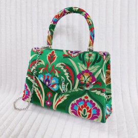 UShopUK Multicolor Satin Floral Wedding Evening Party Clutch Bag Handbag, Green Tote Bag