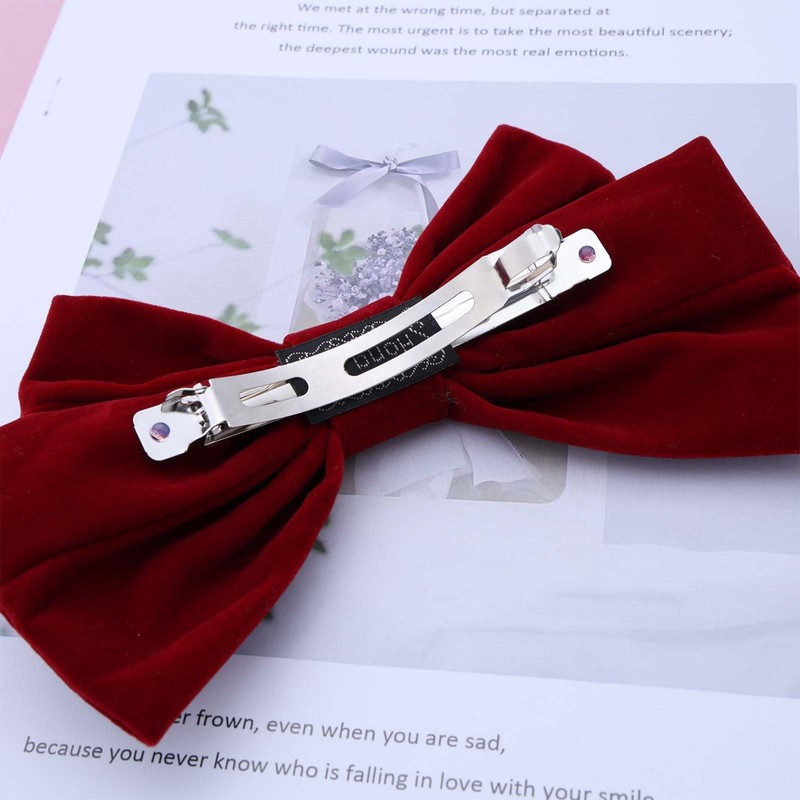 Allereya French Red Velvet Bow Hair Clip Large Bow Hair