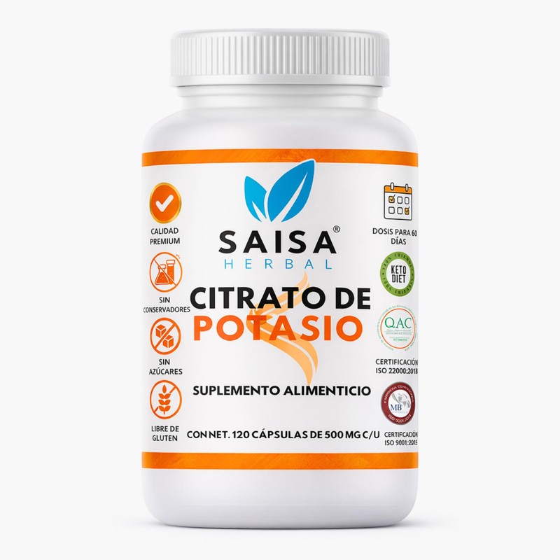 SAISA HERBAL Citrato de Potasio 100% Puro, 120 Cápsulas |