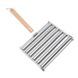 Hot Dog Roller Grill Detachable Hot Dog Sausage Roller Rack BBQ Rack, Sturdy Stainless Steel Rolling Hot Dog Rack with Extra Detachable Wood Handle, 5 Hot Dog Capacity Griller (L)