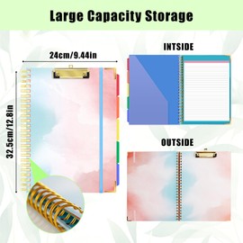 Clipboard Folio with Refillable Lined Notepad, Spiral Clipboards Folder with 5 Colorful Dividers 10 Pockets, Clipboard A4 Folder with Document Compartments for Office, Students, Nurses, 12.8" x 9.5"