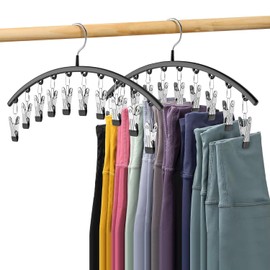 2 PCS Organizador De Fondo De Armario,Percha De Metal Para Pantalones De Yoga Con 10 Clips,Sostiene 20 Pares De Pantalones,Organizador De Armario Colgante Que Ahorra Espacio Con Revestimiento De Goma