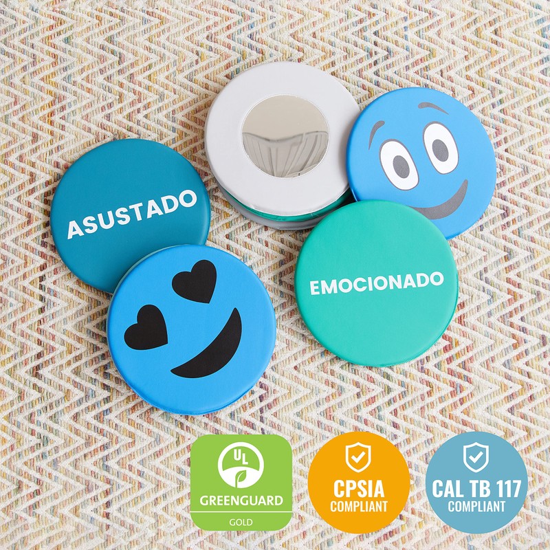 ECR4Kids SoftZone Emotion Pads with Mirror, Spanish, Expression Cushions, Contemporary,