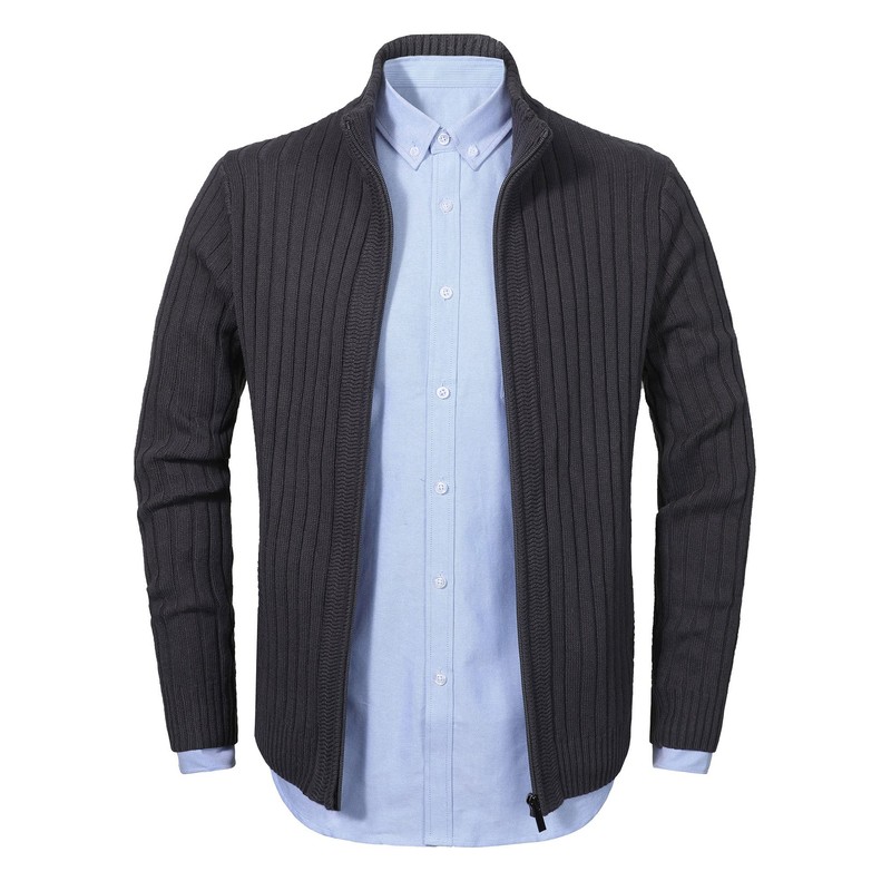 AOLI RAY Men's Cardigan with Zip Cardigan Stand-Up Collar Pullover