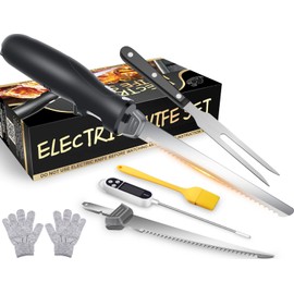 Cordless Electric Knife Easy Slice and Assemble with Storage Case, Serrated Edge Blades Carving Set with Ergonomic Handle and Safety Lock for Turkey, Meat, Bread, Ribs, Fillet and Foam