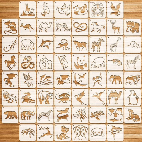 OOTSR Set of 60 Animal Stencils Set, 7.6 cm Drawing Painting Stencils DIY Stencils of Wild Animals Sea Life Dragon, Templates for Scrapbooking Wooden Furniture Canvas Decoration