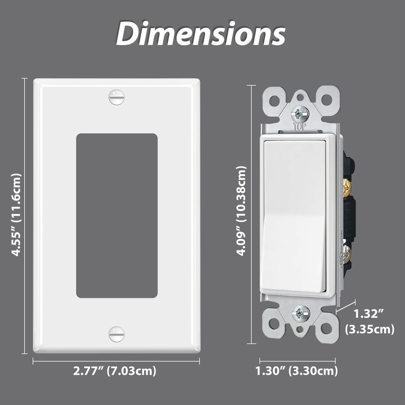 ELECTECK 20 Pack - Single Pole Decorator Light Switch,15A 120/277V,