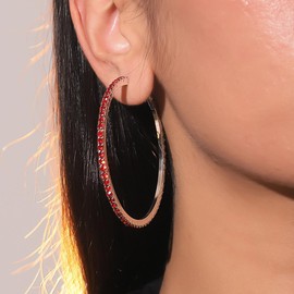 80mm Rhinestone Hoop Earrings for Women Sparkly Earrings Cubic Zirconia Circle Earring Exaggerated Prom Earring Large Rhinestones Round Hoop Earrings Silver Prom Jewelry for Party Wedding Birthday (Red)