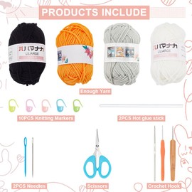 FREEBLOSS 4 Set Crochet Kit for Beginners Cat Crochet Coaster Kit Complete Starter Crochet Kit for Adults Beginners Crochet Coaster Set with Video Tutorial for Home Decoration