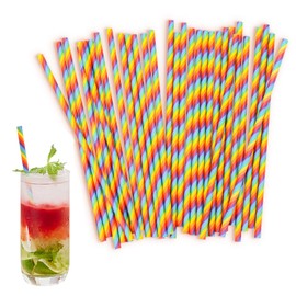 Rainbow Striped Disposable Paper Drinking Straws, 100 Pcs 7.7 Inch Party Straw for Bridal Shower New Year Birthday Wedding Juice Coffee Cold Drinks Cocktail Party Decoration Supplies