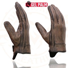 Milwaukee Leather MG7512 Men's Brown Leather Gel Padded Palm Short Wrist Motorcycle Hand Gloves W/ ‘Full Panel Cover’ - Large