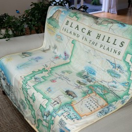 Mount Rushmore, Black Hills National Forest, Devils Tower Map Fleece Blanket - Hand-Drawn Original Art - Soft, Cozy, and Warm Throw Blanket for Couch - Unique Gift - 58"x 50"