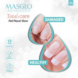 MASGLO Advanced Nail Recovery Base, Strengthening & Thickening Treatment, Fast-Drying Total Care Formula, Tea Tree Oil + Plant Proteins, Vitamin-Enriched Hydrating Base Coat, Violet Tone Color & Shine