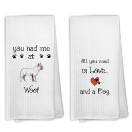 VRW Funny French Bulldog Decor Kitchen Towels and Dishcloths, All You Need is Love and a Dog Hand Towels, Dog Theme Drying Cloth Hand Towels for Dog Mom Owner Bathroom Kitchen Decor, 16×24 Inches