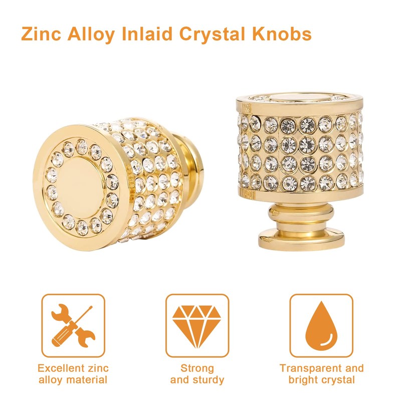 Morobor Rhinestone Drawer Knob, 4pcs Zinc Alloy Gold Cabinet Knobs