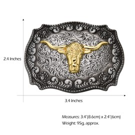Long Horn Bull Western Belt Buckle for Men, Cowboy Longhorn Belt Buckles Men