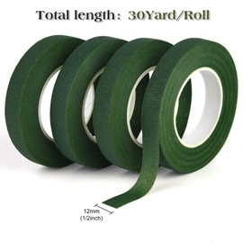 Dolaso 4 Roll Florist Tape - 12mm Width Dark Green Flower Tape Florist Stem Wrap Bouquet Tape for Bouquet Stem Wrapping and DIY Handcrafts 30 Yard/Roll