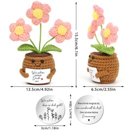 MorLuks Crochet Flowers, Pocket Hug German with Hug, Lucky Charm, Knitted Flower Doll, Positive Flower, Courage Gift for Friend, Family, Colleague, Z16-7
