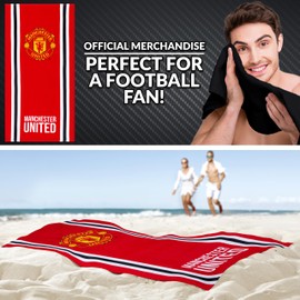 Manchester United F.C. Towels for Men Women Teens Boys 100% Cotton Football Crest Quick Dry Beach Bath Towel Swim Gym Holiday Shower Bath Supporters' Gear 137x69cm