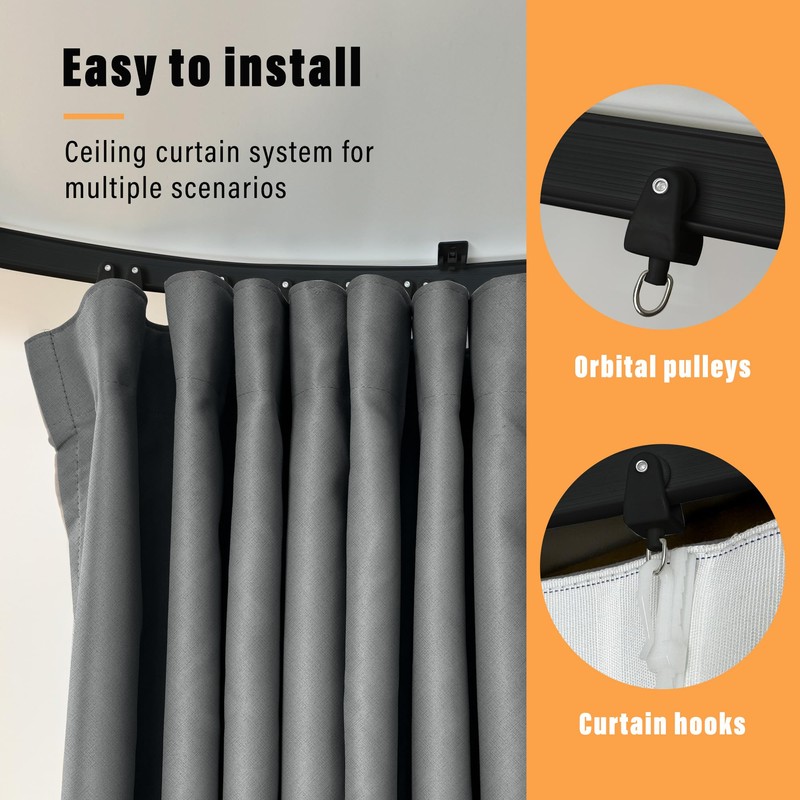 MaKefeile Room Divider Curtain with Flexible Ceiling Track Set,Total Blackout