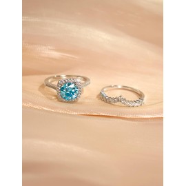 QUEENOU Moissanite Engagement Ring for Women, 2CT D Color VVS1 Clarity, 925 Sterling Silver with 18K White Gold Plated Moissanite Wedding Band, Ideal Gift for Women (8)