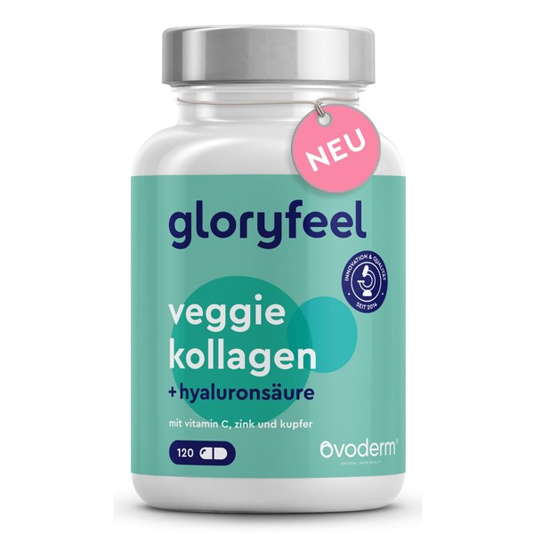 Veggie Collagen - Collagen Capsules Vegetarian - Enriched with Hyaluron, Vitamin C, Zinc and Copper - Collagen (Brand Raw Material Ovoderm) High Dose - For Connective Tissue, Skin, Hair