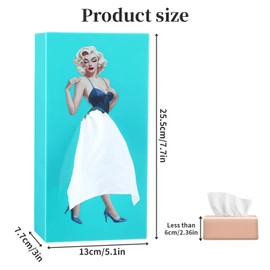 Beautiful Woman Tissue Box Holder Rectangle, Pretty Girl Tissue Holders Tissue Paper as A Skirt, Hidden Tissue Box Covers, Adjustable Length Tissue Box Decor for Office Bedroom(Blue)