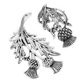 GALPADA Double Scottish Thistle Brooch 2pcs Antique Silver Tone Scottish Pin Vintage Ireland Irish Royal House Banquet Badge Luckenbooth Jewellery Gift, Faux Leather, No gemstone