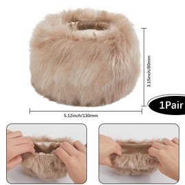 CABODYALS Brown Faux Fur Cuffs Wrist Warm Fluffy Cuffs Winter Khaki Fur Cuff Short Arm Warmers Plush Fuzzy Oversleeve Gloves Wristband Sleeves for Women Bracelet Party Costumes Gifts Supply