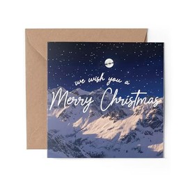 1 x Greeting Card - Merry Christmas Mountains Night Santa Sleigh Snow Scene Festive Winter Kids Happy Xmas Aesthetic Art #81209