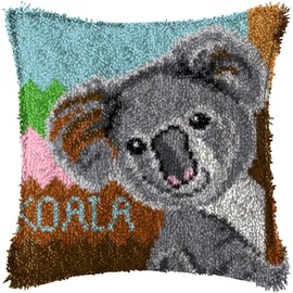 ROCKY&CHAO Latch Hook Cushion Kits, Latch Hook Pillow Case Kits Embroidery Kits Carpet Set17X17Inch, DIY Needlework Pillow Cover Sofa Cushion Rug Making Kits, DIY Craft Kits (43x43 cm) - Koala