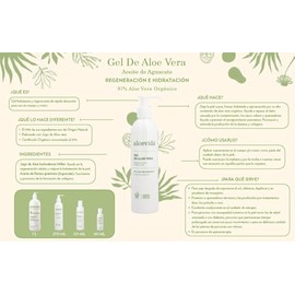Aloevida gel de aloe vera, regeneracion y hidratacion, 98% ingredientes naturales, 270 ml