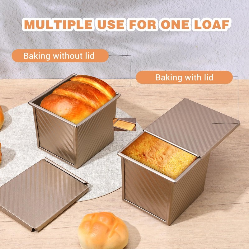 HOFURME 2 Pcs Square Nonstick Square Loaf Pan With Lid,