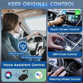 hooyomi Wireless Carplay Adapter, 2025 Upgrade 2 in 1 Plug & Play Dongle, Converts Wired CarPlay to Wireless, One-Click Switching to Instantly Adapt to Android and A-pple Devices, Black