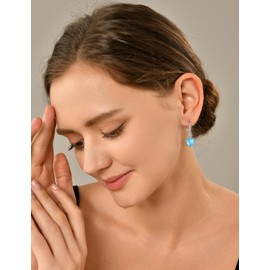 YL Round Drop Earrings for Women 925 Sterling Silver Rose cut March Birthstone Aquamarine Leverback Dangle Earrings Gifts for Wife Girlfriend