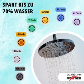 Grafner Flow limiter set 1/2 inch, up to 80% water saving, 9 piece set, adjustable 4-12 litres, silver, solid brass, saving insert, water limiter set, water saver, flow limiter