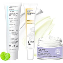 WEUD Crema Coreano 3 En 1 Kit, con 1 Crema Hidratante Centella Niacinamida + 1 Crema de Ojos Retinal Péptidos Probióticos + 1 Crema para Cuello Reafirmante, Crema Facial Coreano para Todo Tipo de Piel