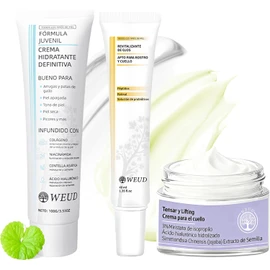 WEUD Crema Coreano 3 En 1 Kit, con 1 Crema Hidratante Centella Niacinamida + 1 Crema de Ojos Retinal Péptidos Probióticos + 1 Crema para Cuello Reafirmante, Crema Facial Coreano para Todo Tipo de Piel