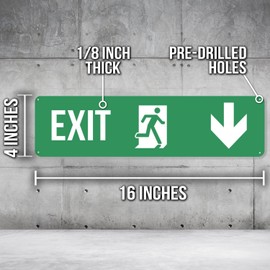 Down Arrow Green Exit Sign - 16 x 4 Inch PVC Fire Safety Sign - Premium PVC Sign For Workplace Warehouse Jobsite OSHA Regulation - Weather Proof Fade Resistant - Made In USA - PVC0302