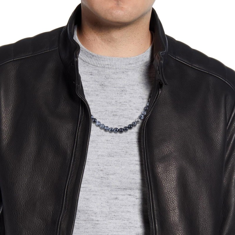 GAVU Men's Crystal Necklaces, Snowflakes Obsidian