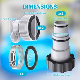 4 Pack Pool Hose Adapter Kit 2 Types Conversion Connector Replacement for 1.25" to 1.5" Hose with Clamp Washer Compatible with Intex Threaded Filter Pump Above Ground Pool Accessories Parts