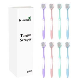 N-amboo Tongue Scraper Tongue Cleaner Tongue Brush Two Sides Four Colors 8 Pieces