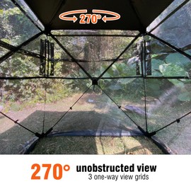 AZON Hunting Blind, Ground Blinds for Deer Hunting, 2-3 Person Pop Up See Through Blind 270 Degree, Portable Durable Blind with Silent Magnetic Door & Sliding Windows