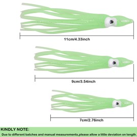20pcs Octopus Skirts Saltwater Soft Plastic Lure Fishing Squid Silicone Lure Bait Glow Trolling Fishing Lure Bass Fishing Tackle Accessories Length Green 7cm