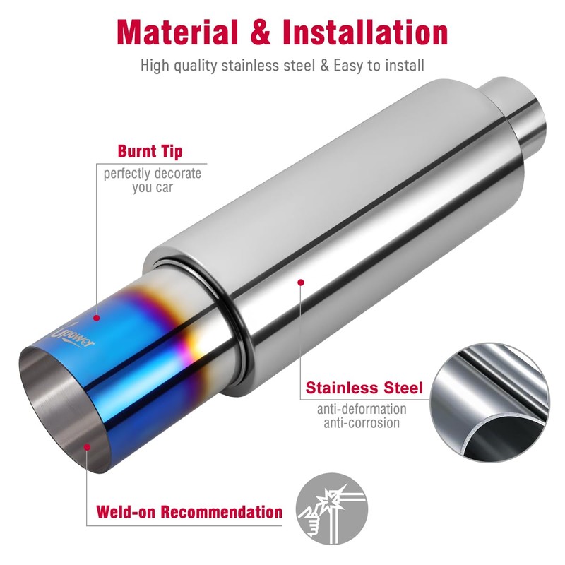 Upower Exhaust Muffler, Stainless Steel Exhaust Tip 18.5" Length 3"